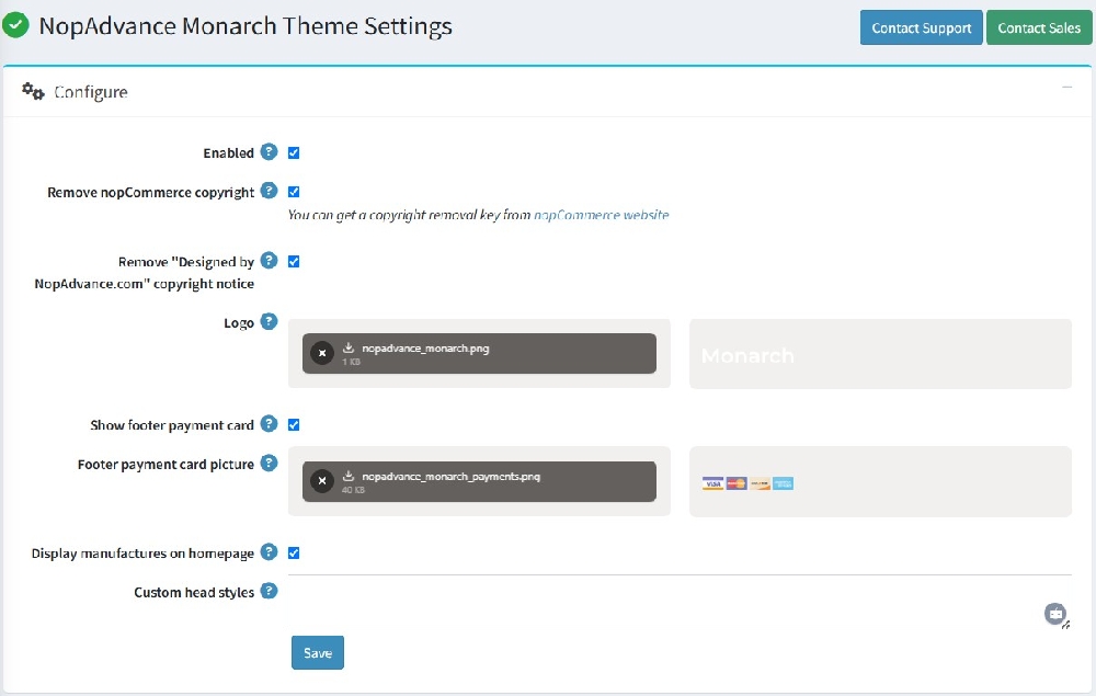 Monarch theme configuration page
